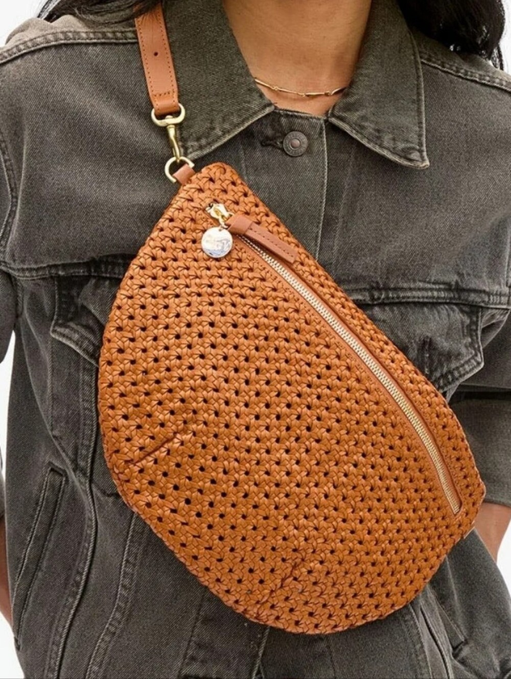 LIKE NEW CLARE V GRANDE FANNY BAG - TAN RATTAN